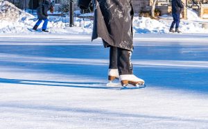 a person on a skateboard on a frozen lake