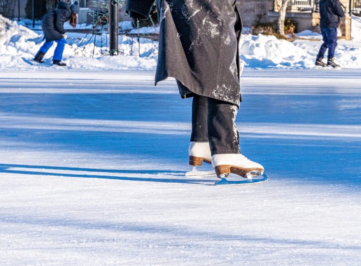 a person on a skateboard on a frozen lake